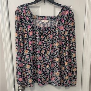 Loft Floral Women's Top - Navy and Pink (Large)